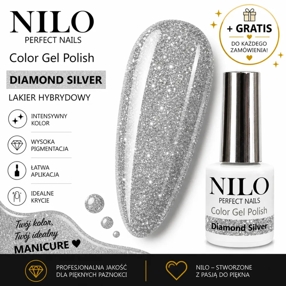 Lakier Hybrydowy Diamond Silver – NILO no.122